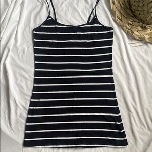 MyStyle Black White Striped Longline Camisole Tank Top Adjustable Straps M